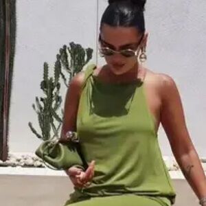 New Zara Blogger Fav One Shoulder Asymmetrical Olive Green Draped Tank Medium